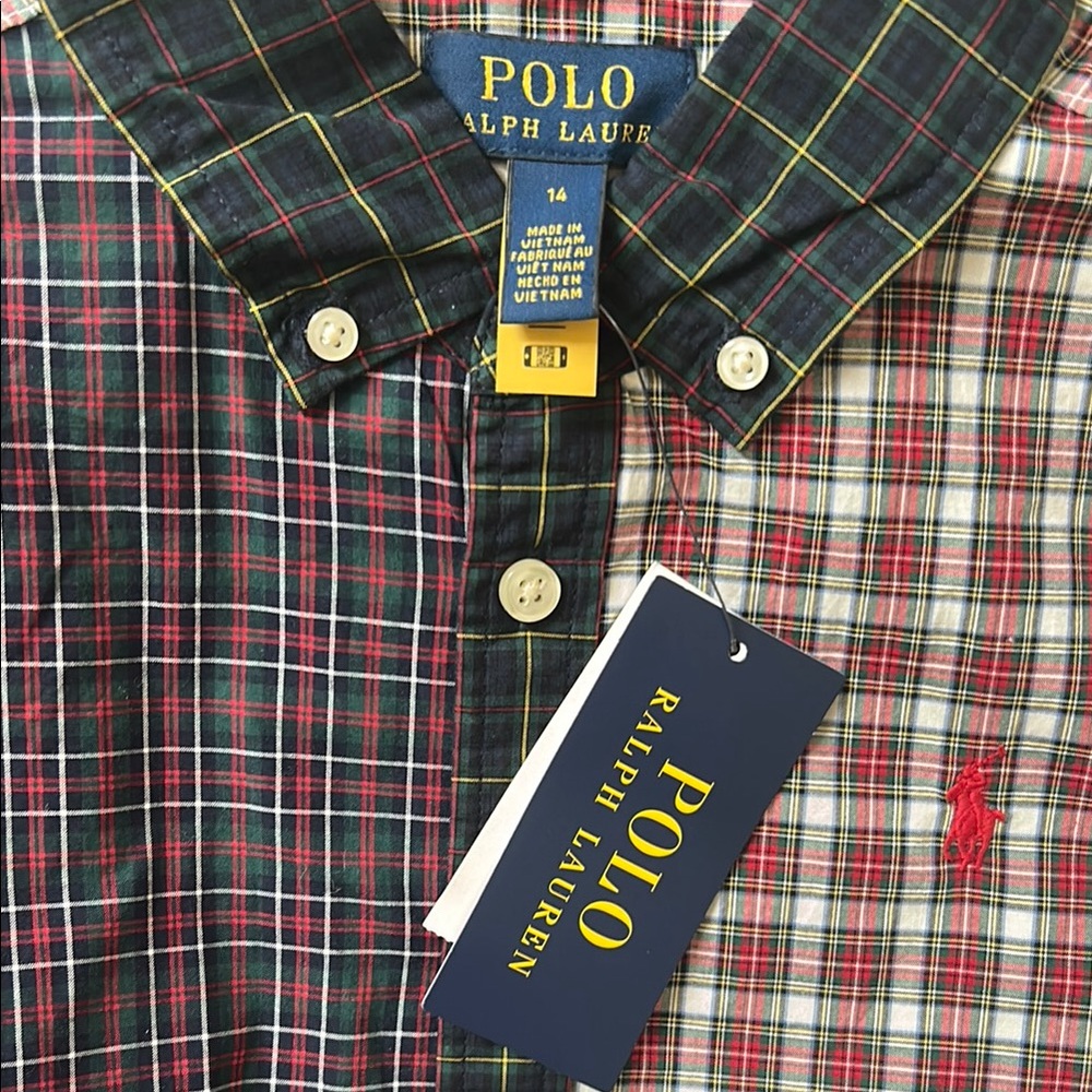 Ralph Lauren Red and Black Buttoned A-Line Dress with Mandarin Collar - Picture 4 of 5